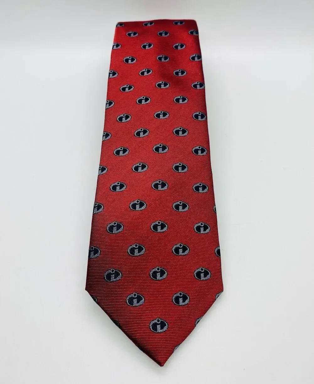 Disney Pixar The Incredibles Logo Red Men's 100% Silk Tie, All Over Print